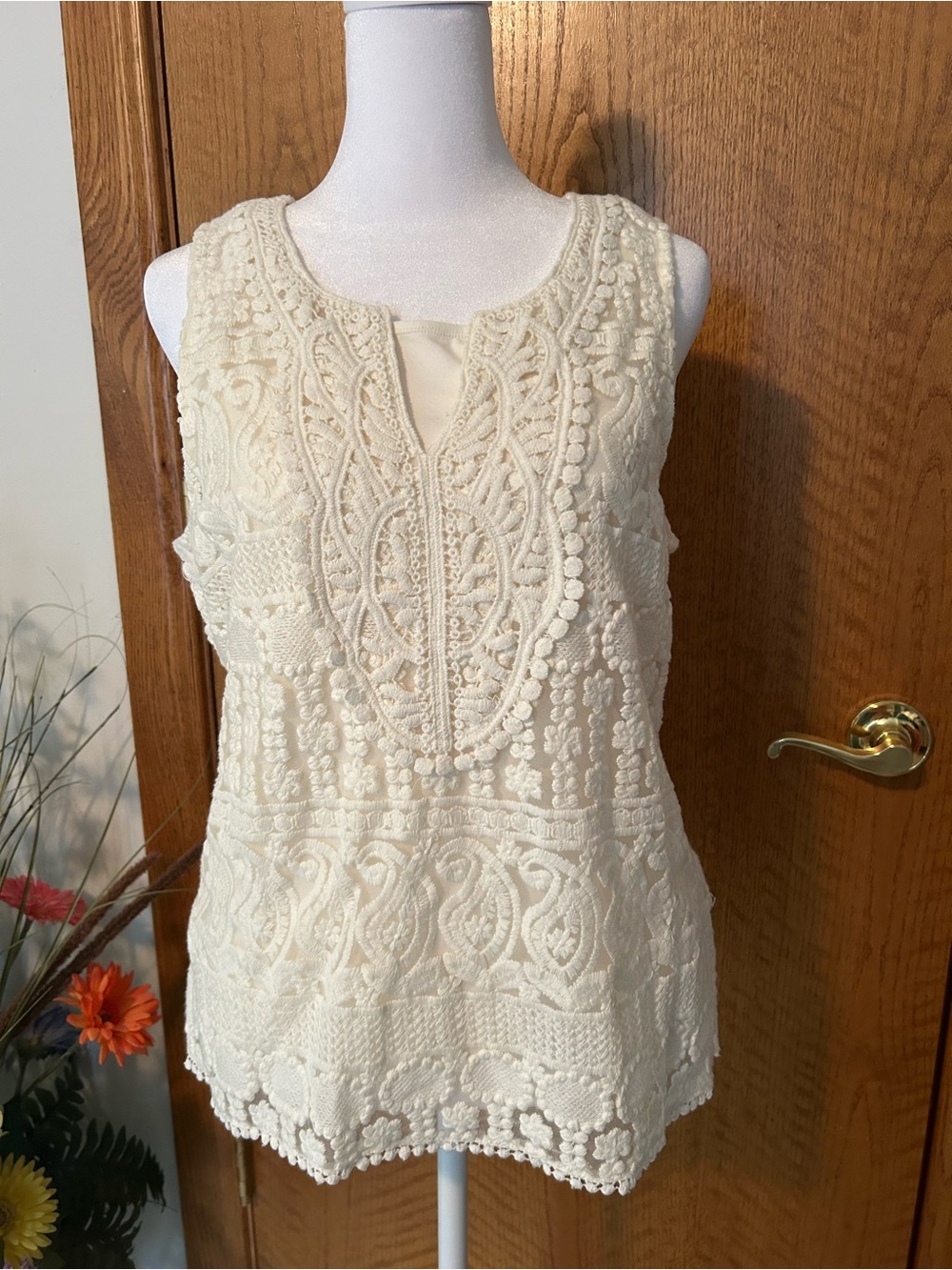 Garnet Hill Cream Crochet Lace Camisole